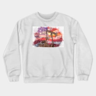 Pumpjack with American Flag pastel drawing Crewneck Sweatshirt